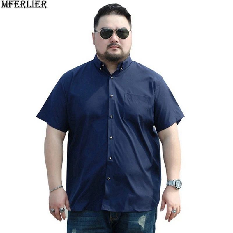 MFERLIER мужские 8XL 9XL рубашки 10XL 7XL размера плюс большие 5XL 6XL Дешевые с коротким рукавом летние рубашки в клетку повседневные темно-синие