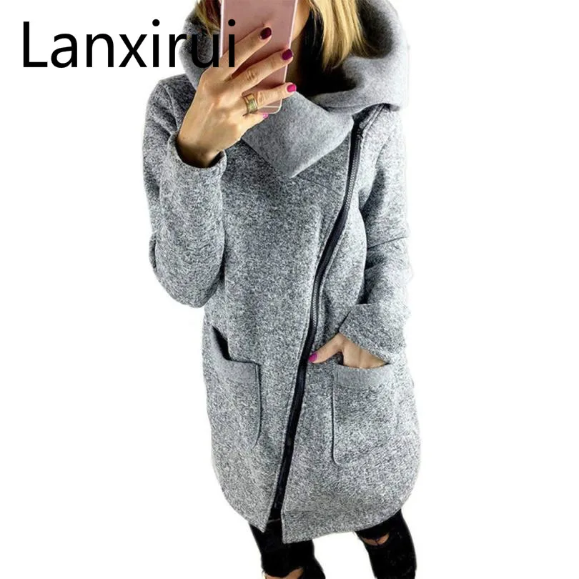Новая модная женская повседневная куртка Lanxirui с капюшоном пальто Длинная