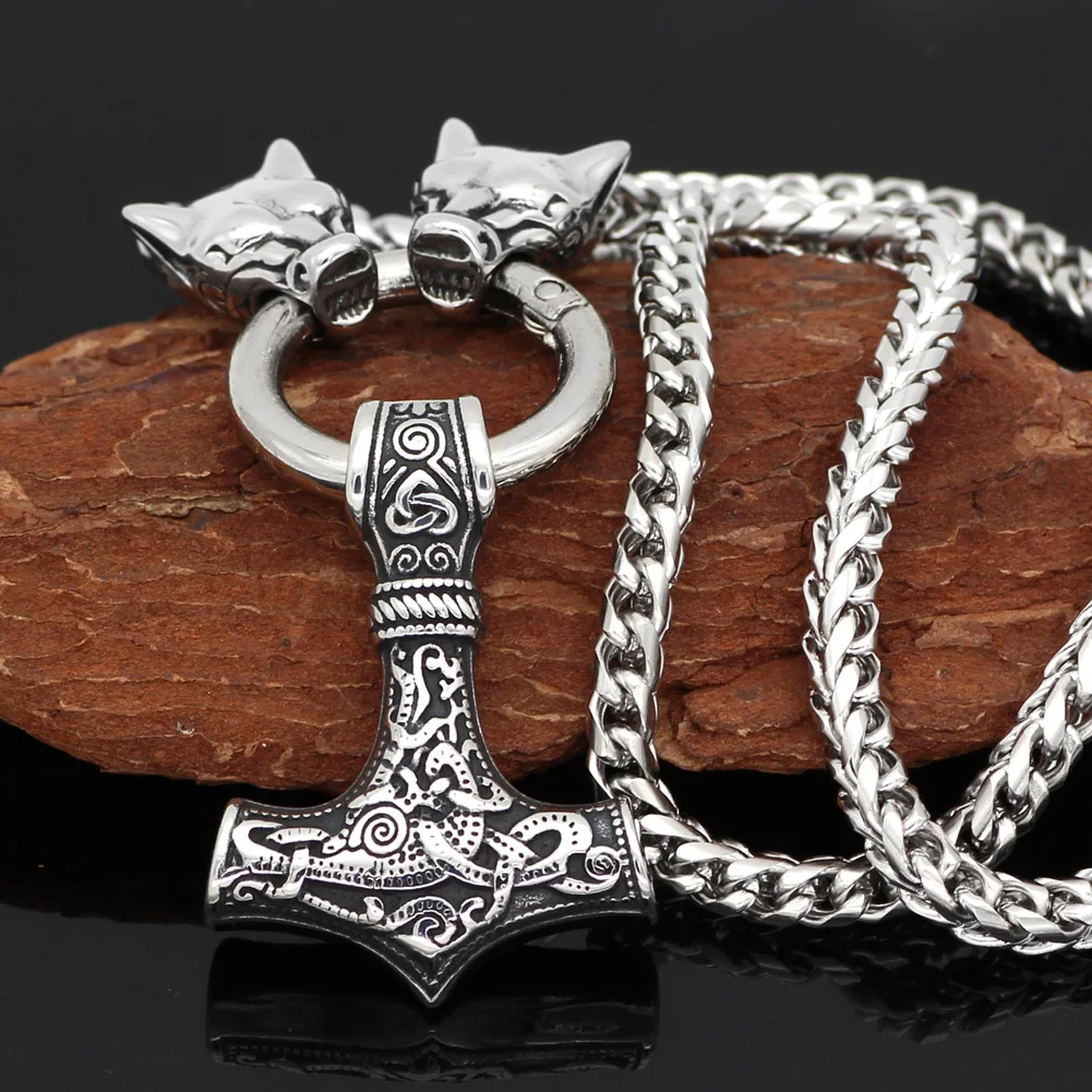 Мужская подвеска из нержавеющей стали viking oidn Волчья Голова с thor hammer MJOLNIR ожерелье