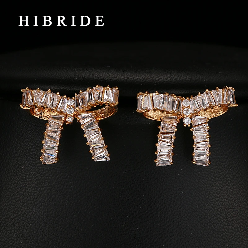 

Hot Sale New Gold-Color Bowknot Cubic Zircon Stud Earrings Women Jewelry Wedding Party Gifts E-229