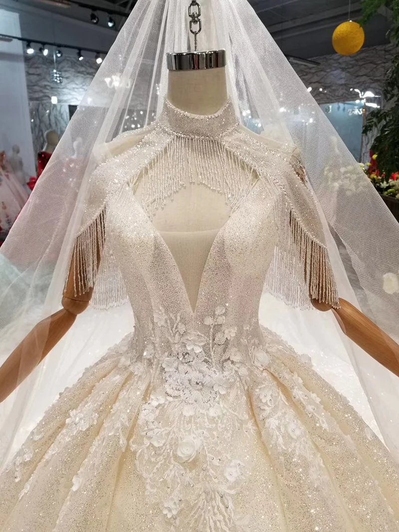 YuNuo кепки рукавом свадебное платье с бисером блёстки высокое средства ухода за