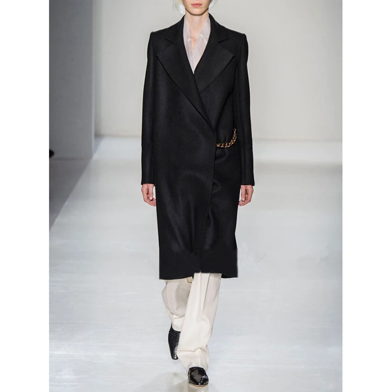 

ZADORIN Long Black Coat Long Sleeve Single Covered Button Lapel Invierno Mujer Fashion Runway Clothes Outerwear Female Coat