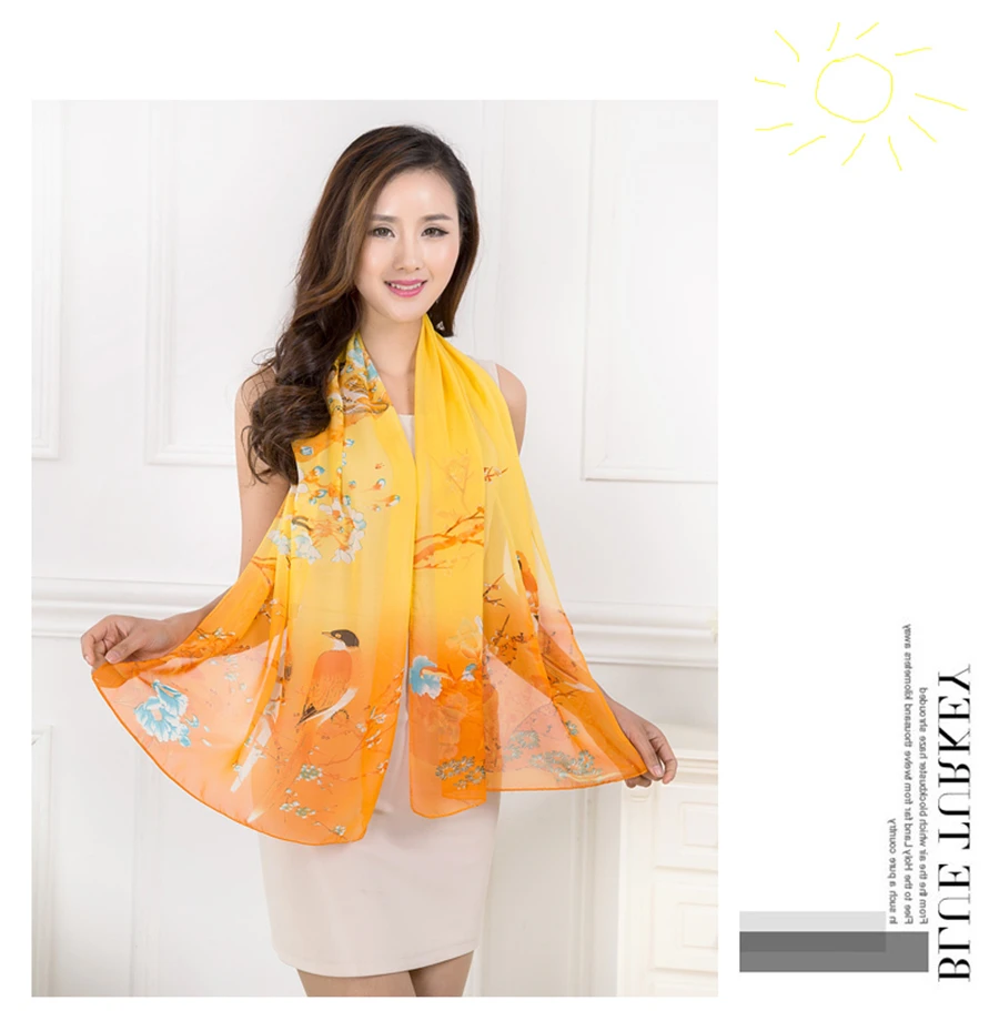 6 видов цветов, новинка, шифоновые шарфы для женщин, Летний Шелковый шарф, шифоновые тонкие шали и палантины, цветочный хиджаб, палантины