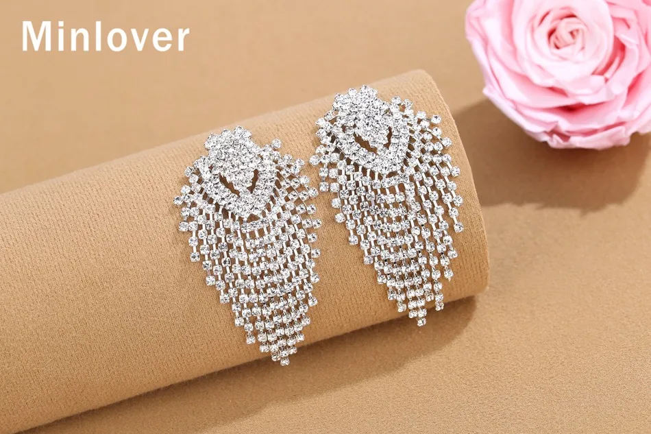 Minlover украшения со стразами Цепочка кисточкой Висячие серьги для женщин аксессуары модные женские свадебные висячие серьги MEH1596
