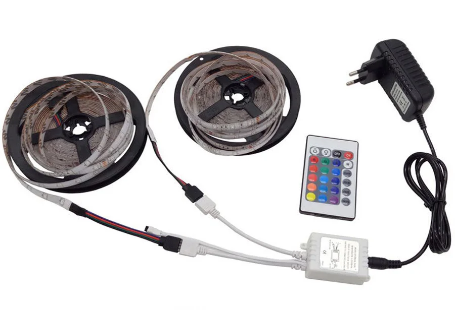 Горячая RGB Светодиодная лента 3528 гибкий светильник 12 В 12 в 5 м 300 светодиодов+ 24key ИК пульт дистанционного управления+ адаптер питания штепсельная вилка EU/US/AU