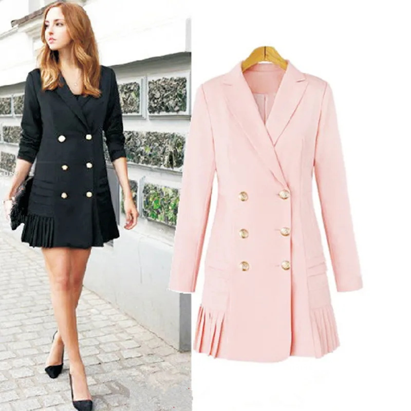 Новые осенние женские блейзеры Vestido размера плюс тонкие однотонные двубортные