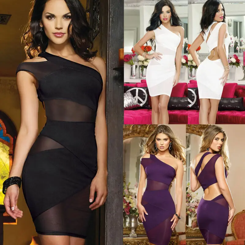 Женское облегающее мини платье на одно плечо вечернее карандаш для клуба