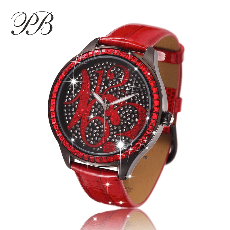 Известный классический бренд PB женские часы девушки горный хрусталь натуральная