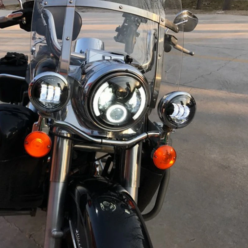 60 Вт черный светодиодный налобный фонарь с белым-янтарь DRL для Jeep Wrangler Street Glide Road