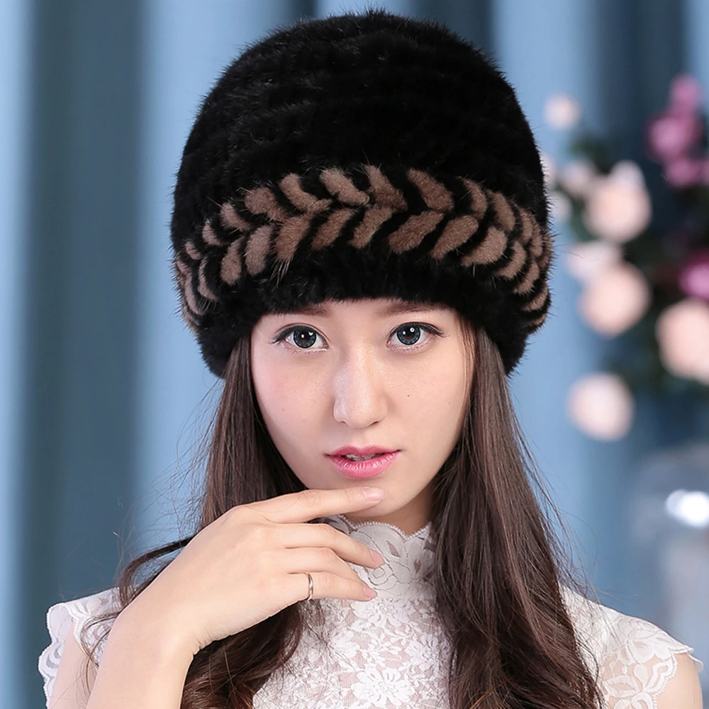 Лидер продаж Женщины натуральная меховая шапка из натуральной норки зимние