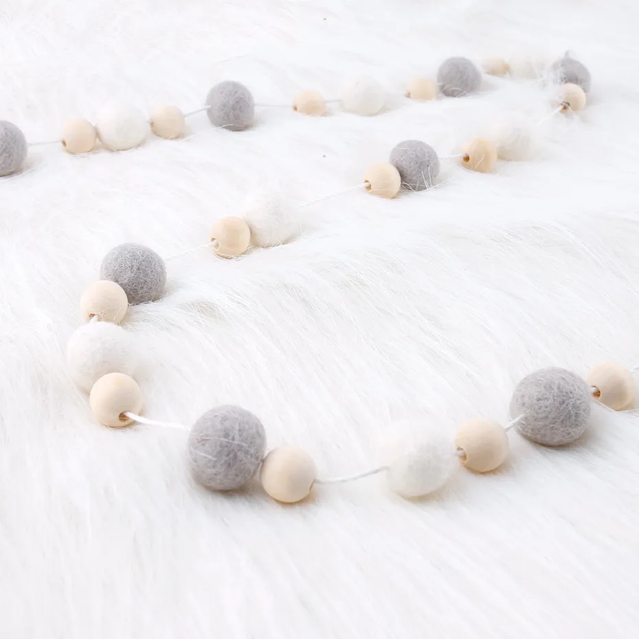 30 шт. деревянные бусины гирлянда из шерстяных шариков декор для детской кроватки