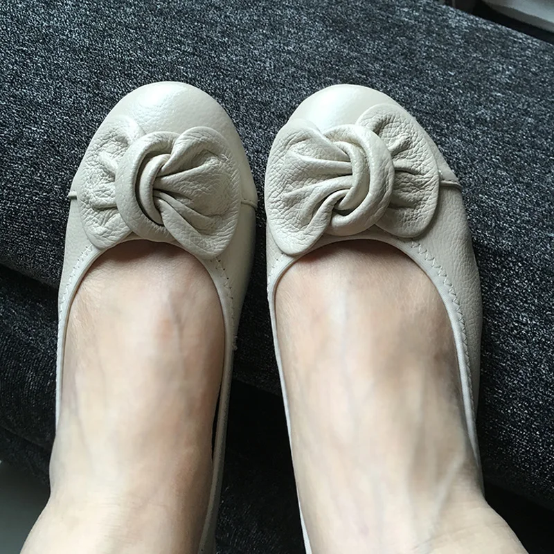 Балетки OUKAHUI женские из натуральной кожи мягкие легкие без застежки плоская