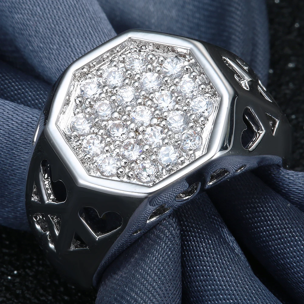 Роскошное открытое мужское обручальное кольцо в форме сердца с фианитом Женские