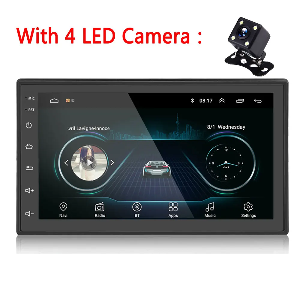 With 4 LED camera Podofo 2din Автомагнитола Android мультимедийный плеер авторадио 2 Din 7 ''сенсорный экран gps wifi Bluetooth FM Авто Аудио плеер стерео - Цвет: With 4 LED camera