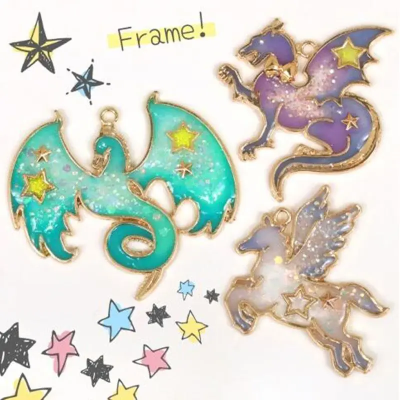 3 шт Дракон лошадь рамка подвеска Установка Кабошон УФ Смола ювелирные изделия DIY