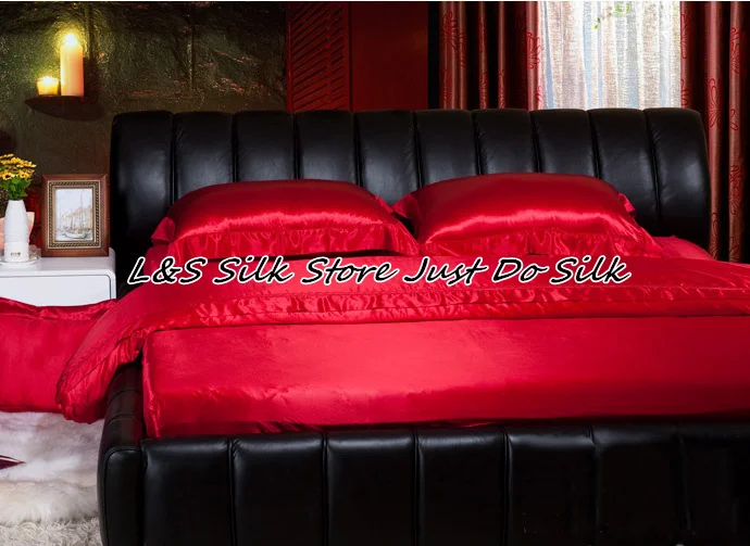 Шелковые комплекты постельного белья 4 шт. однотонные красные пододеяльники