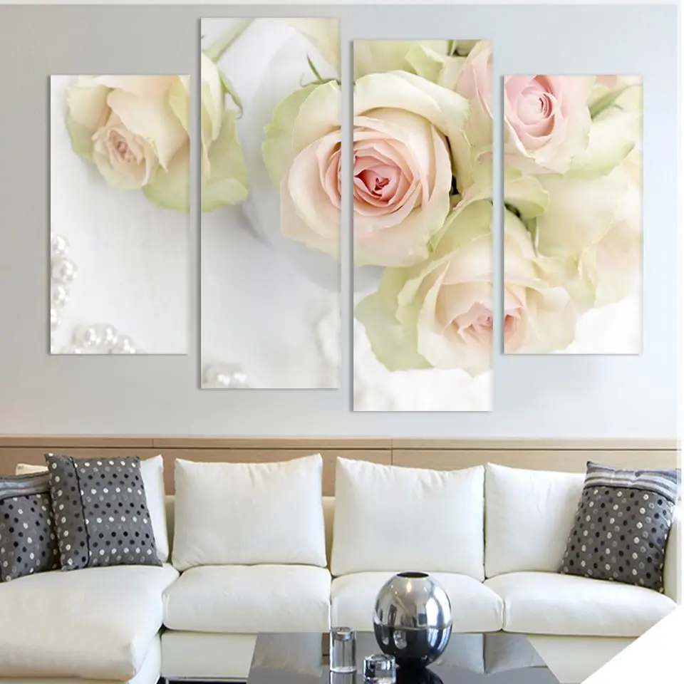 4 шт. Печать холст стены искусства Красивые розы куадро украшения масляной