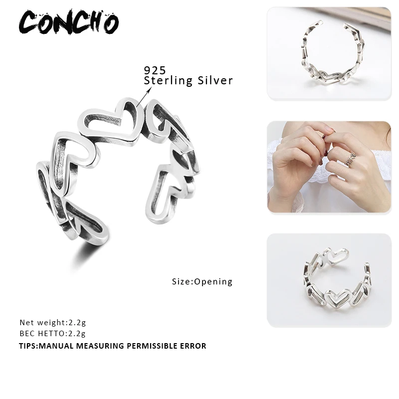 2018 Sale Promotion Bands Party Anel Feminino Concho Jewelry 925 Sterling Heart Open Rings For Women | Украшения и аксессуары