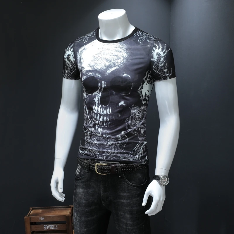 The new summer 2019 large size T-shirt men skull with short sleeves 8816 P46 | Мужская одежда