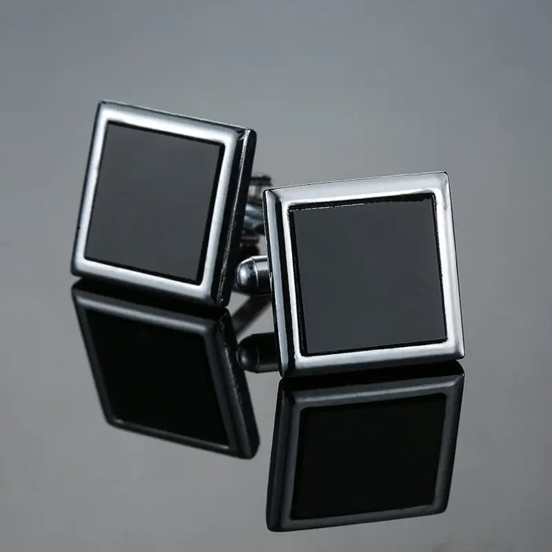 Black Square Высокое качество Эмаль Медь Материал Лазерная металлическая линия, решетки манжеты Модные мужские французские рубашки манжеты запонки - Окраска металла: Black Square