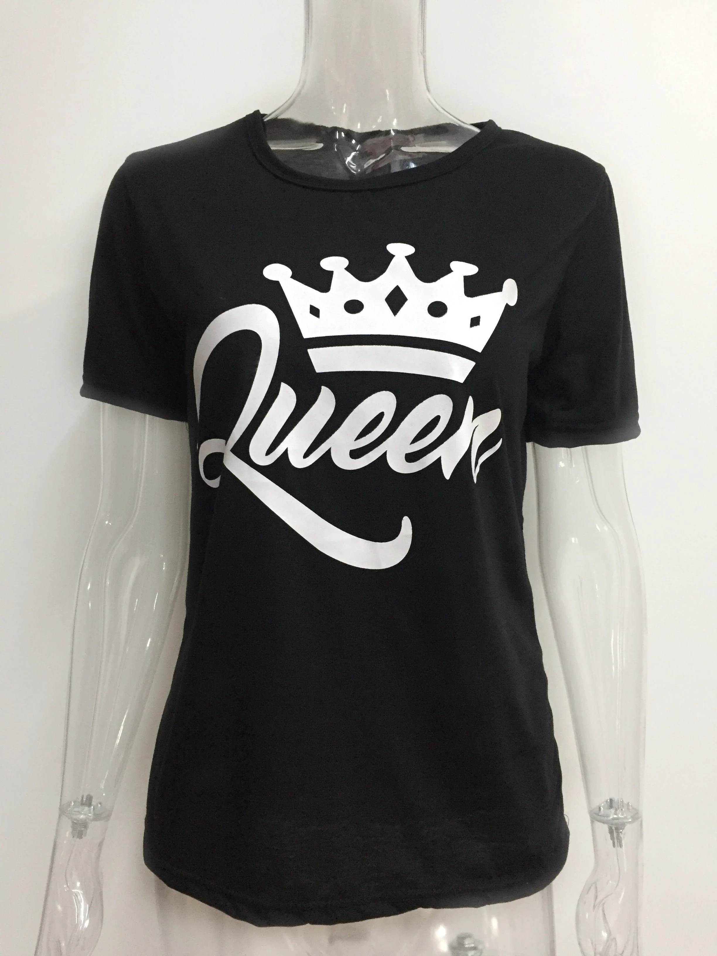 Новая футболка с короткими рукавами и надписью King queen Женская белая черная