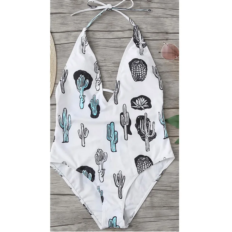 

Woman High Cut Swimsuit 2018 Sexy Backless Print Swimwear Women One Piece Swim Wear Bathing Suit Female Halter Monokini Bodysuit