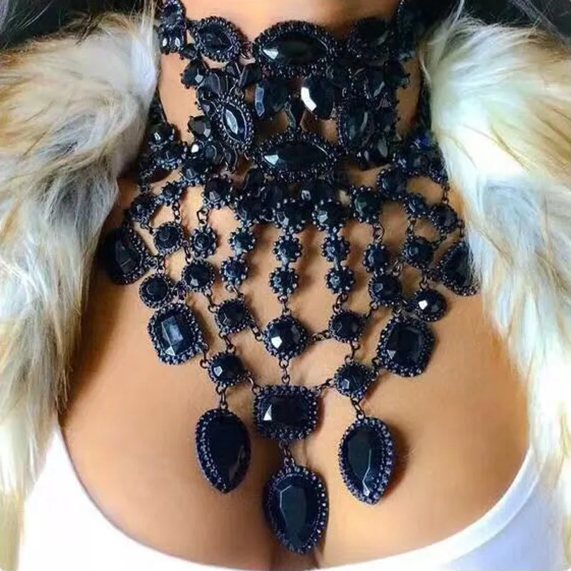 

KMVEXO Fashion Jewelry Maxi Necklace For Women 2020 New Rhinestone Crystal Bead Collar Choker Necklace Tassel Statement Chockers