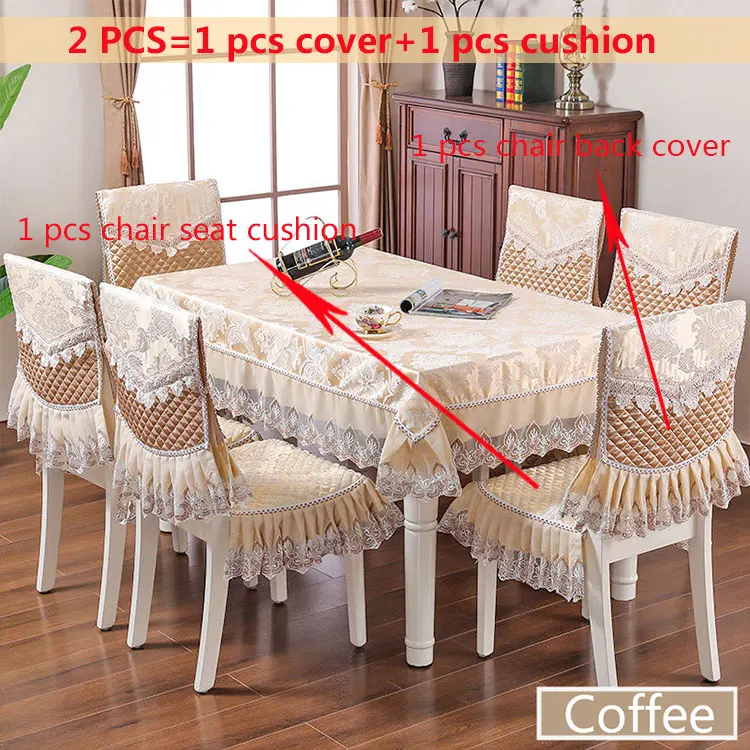 Coffee 2pcs Европейский кружевной пылезащитный комплект скатертей с вышивкой для банкета, прямоугольной формы, для украшения дома, для обеденного стола, чехол на спинку стула, подушка для сиденья - Цвет: Coffee 2pcs