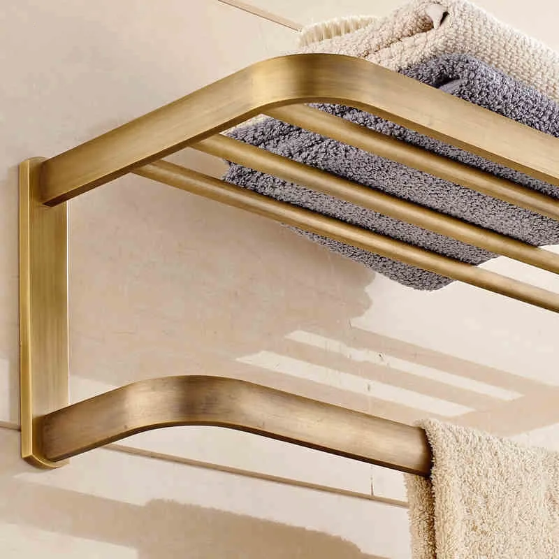 Ванная комната полки твердой латуни Полотенца вешалка 2-х уровневые держатель