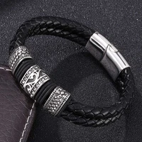 punk men bracelet elegant adorn shining small article genuine leather bracelet double layer hand men jewelry gift bb0067