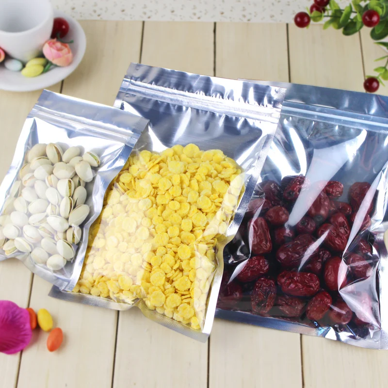 

30*40cm,100 X Translucent plating aluminium ziplock bags, Front clear aluminum foil plastic pouch zipper clip reusable food sack