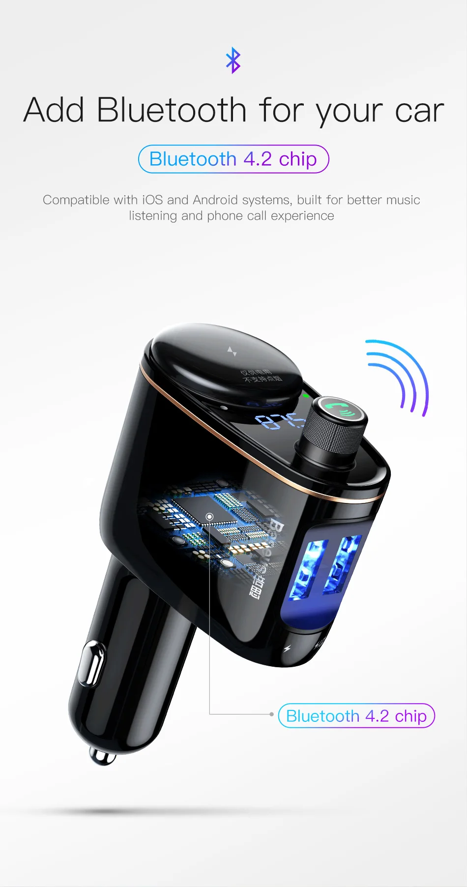 Baseus FM передатчик Bluetooth автомобильный комплект USB зарядное устройство для iPhone Xiaomi AUX MP3 плеер FM модулятор 3.4A Быстрый двойной USB Автомобильное зарядное устройство