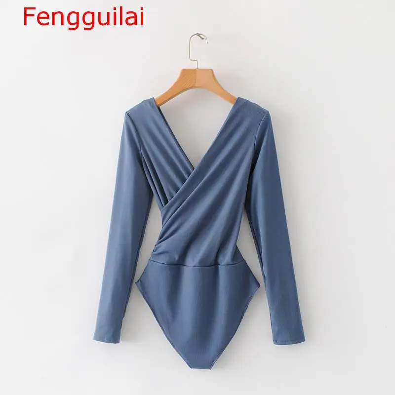 blue Fengguilai женский комбинезон осень зима боди с длинным рукавом женский комбинезон с открытой спиной Черный Белый Боди Femme Monos Cortos - Цвет: blue