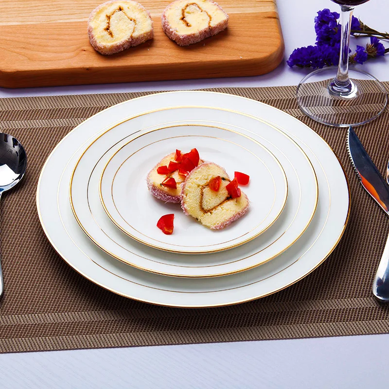 2 Pcs Direct bone china gilt dinner plate sample wedding new house banquet tableware pure white Western dish steak plate|Блюдца и