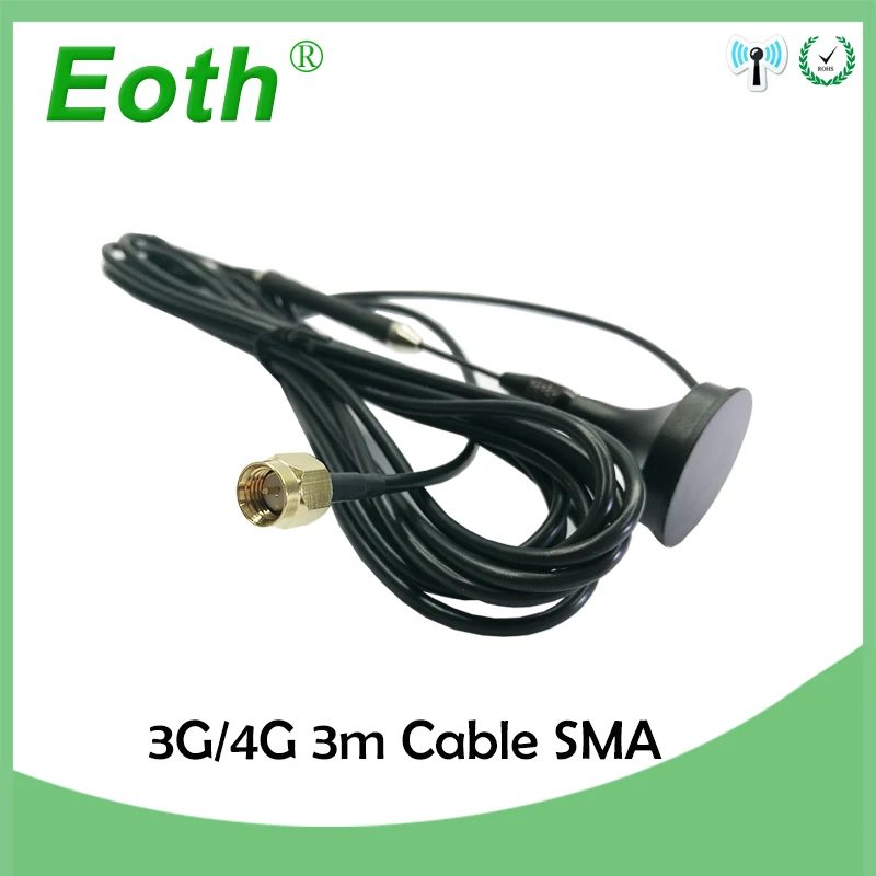 Eoth 10pcs 4G LTE Antenna 10dbi SMA Male Connector Aerial 698-960/1700-2700Mhz IOT magnetic base 3M Clear Sucker Antena