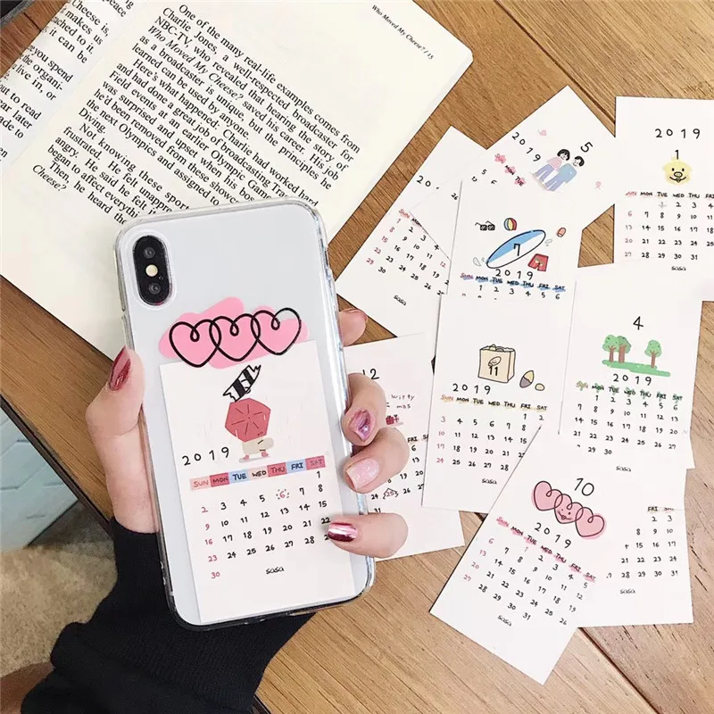 Чехол для телефона Ins DIY с прозрачным календарем и карманом для карт для iPhone X XR XS Max, мягкий TPU, крышка для задней части для 6 6s 7 8plus.