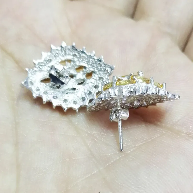 Серьги-гвоздики из серебра 925 пробы с натуральным цитрином карат * 16 шт. |