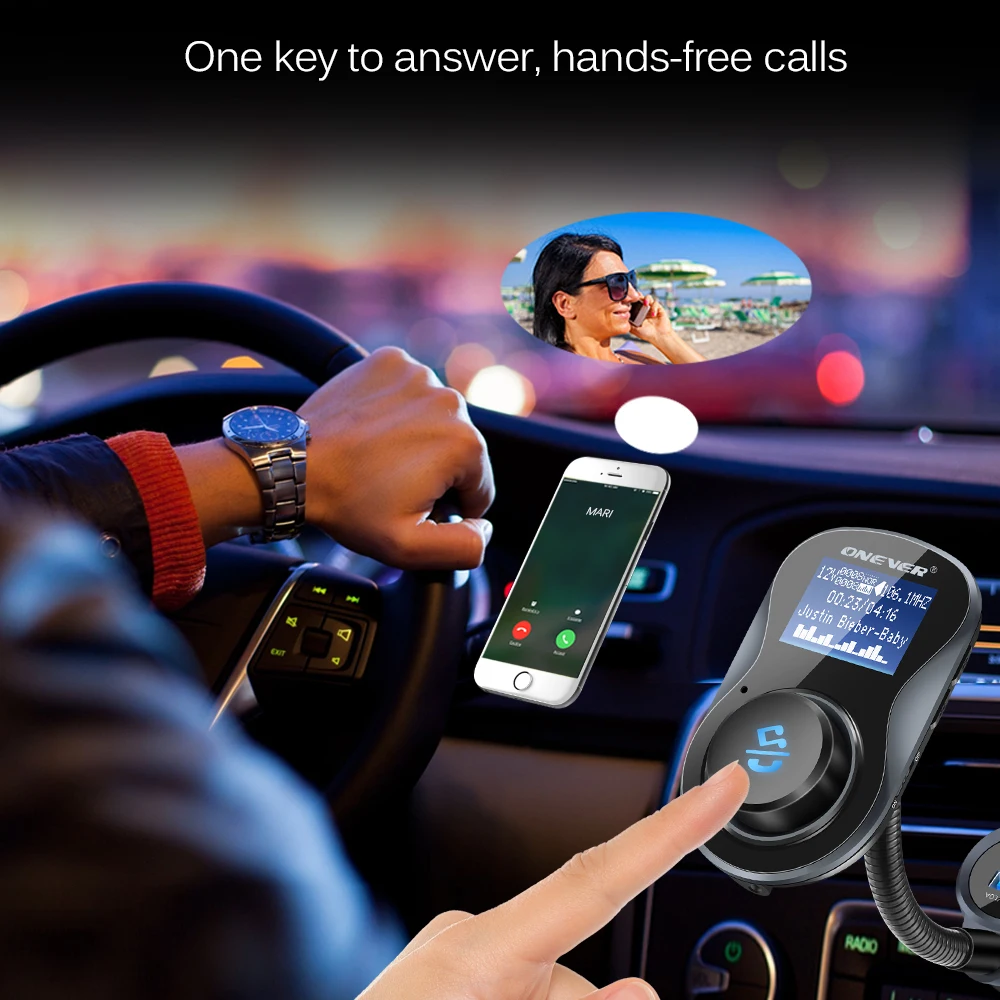 Bluetooth FM передатчик, автомобильный комплект MP3-плеер QC 3,0 USB двухпортовое зарядное устройство громкой связи TF USB Lossless музыкальных плееров FLAC
