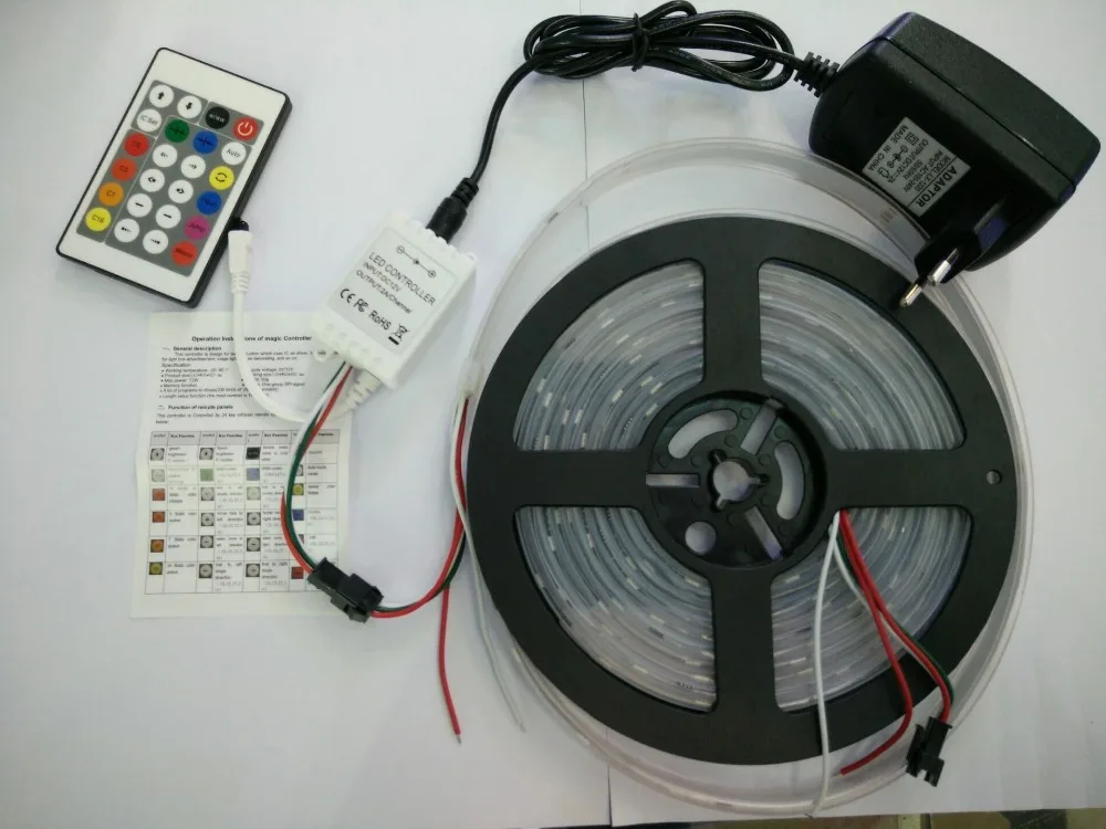 

5m DC12V ws2811ic 5050 RGB SMD addressable ws2811 led pixels strip Flexible LED strip with IR Remote control 12V 3A adapter kit