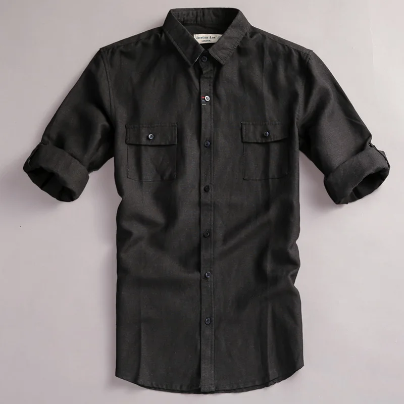 

Summer and autumn linen shirt men half- sleeve cotton men shirts white solid shirt mens brand clothing male shirts camisa