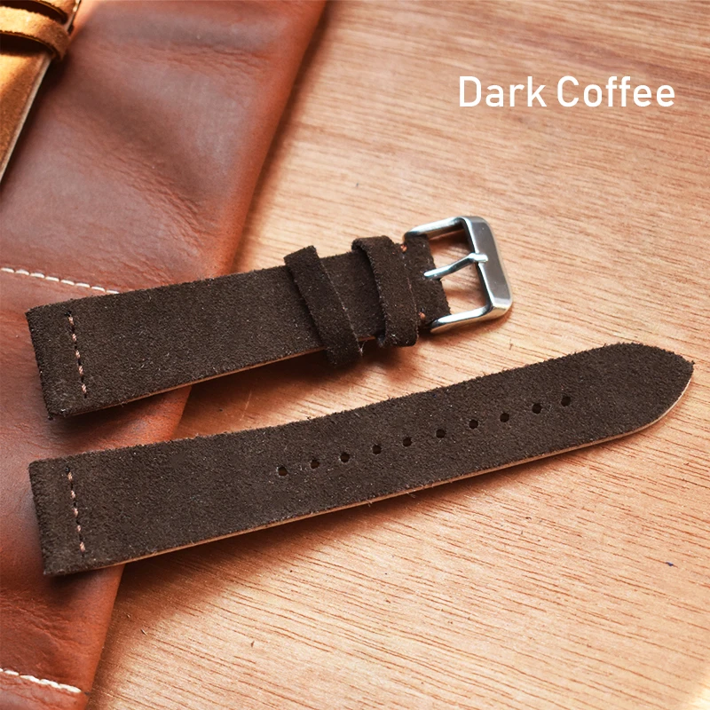 dark coffee Onthelevel 18 мм, 20 мм, 22 мм, 24 мм, замшевый ремешок для часов, двойной слой, кожа, ручная работа, винтажный ремешок для часов, замшевые Ремешки для наручных часов# C - Цвет ремешка: dark coffee