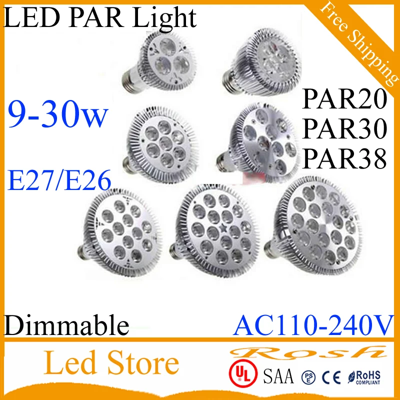 Диммируемая Светодиодная лампа par38 par30 par20 9 Вт 10 14 18 24 30 E27/E26 par 20 38 светодиодное