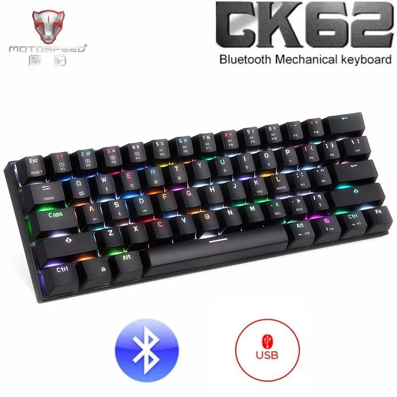 Motospeed CK62 Беспроводная Bluetooth механическая клавиатура RGB с подсветкой USB игровая 61
