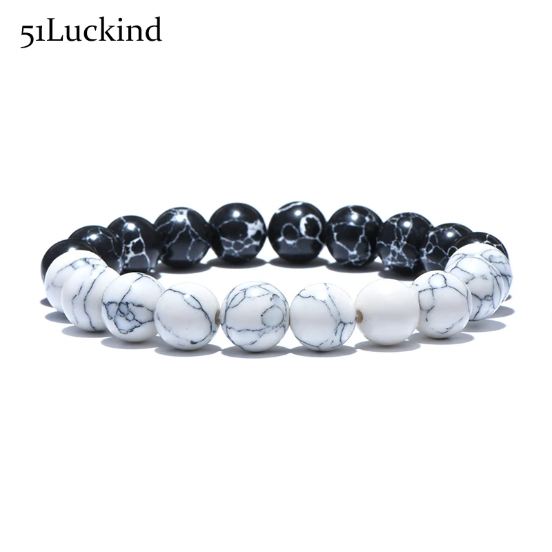 Черный белый натуральный камень бисер мужской браслет тайцзи Инь Ян Будда ручной