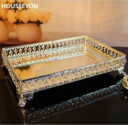 Прямоугольный декоративный поднос Хрустальный сервировочный стеклянный