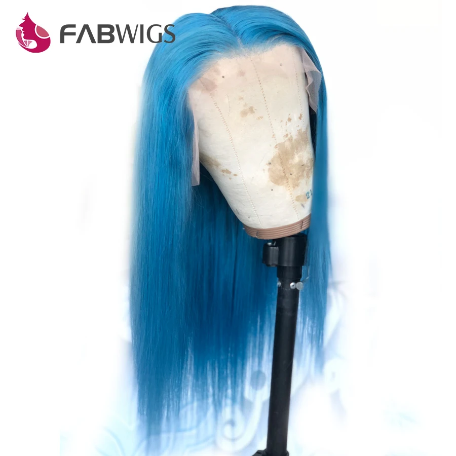 Fabwigs голубые парики из натуральных волос на кружеве, предварительно выщипанные прозрачные парики на кружеве, бразильские Реми кружевные парики небесно-голубого цвета