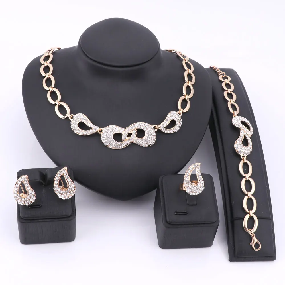 Модные комплекты ювелирных изделий золотого цвета в дубае стразы нигерийские