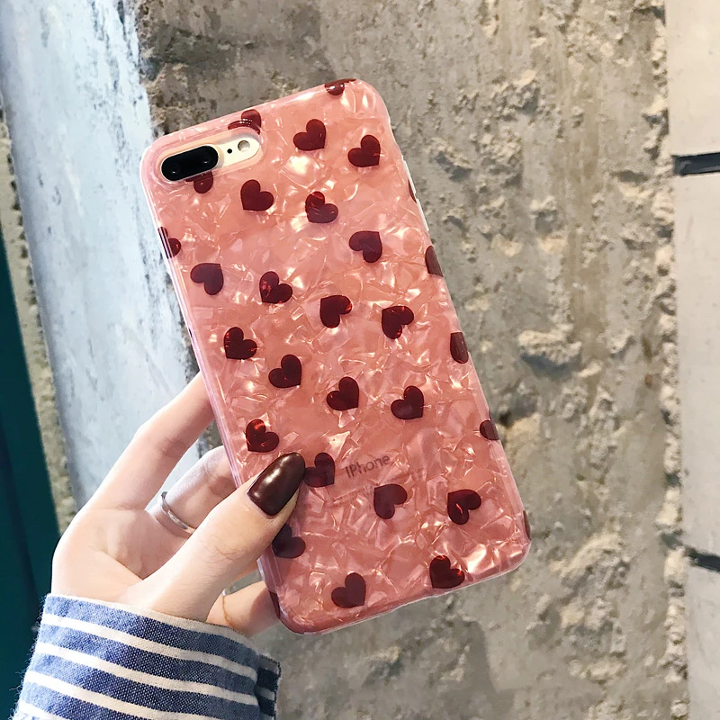 GlamPhoneCase Pink Fritillaria Small Love Heart Phone Case For iPhone XS Max XR 8 8plus 7 7plus 6/6S Plus Soft TPU Back Cover |