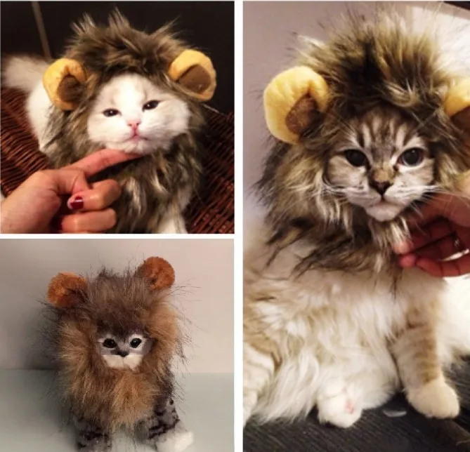 Забавный милый костюм для питомца кошки Львиная Грива парик шапка шляпа для кошки собаки Хэллоуин Рождественская одежда нарядное платье с ушками одежда для домашних животных