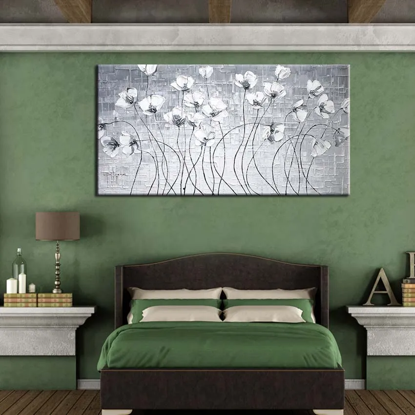 Нож масляный толстый ручной работы картина маслом на холсте с белыми цветами